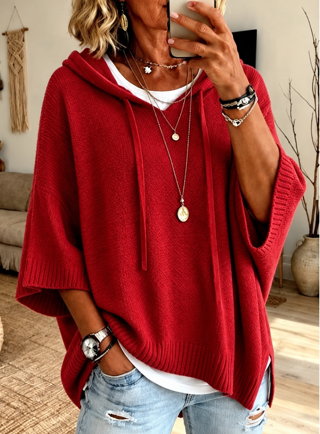 Oceane | Maglione Poncho Terracotta