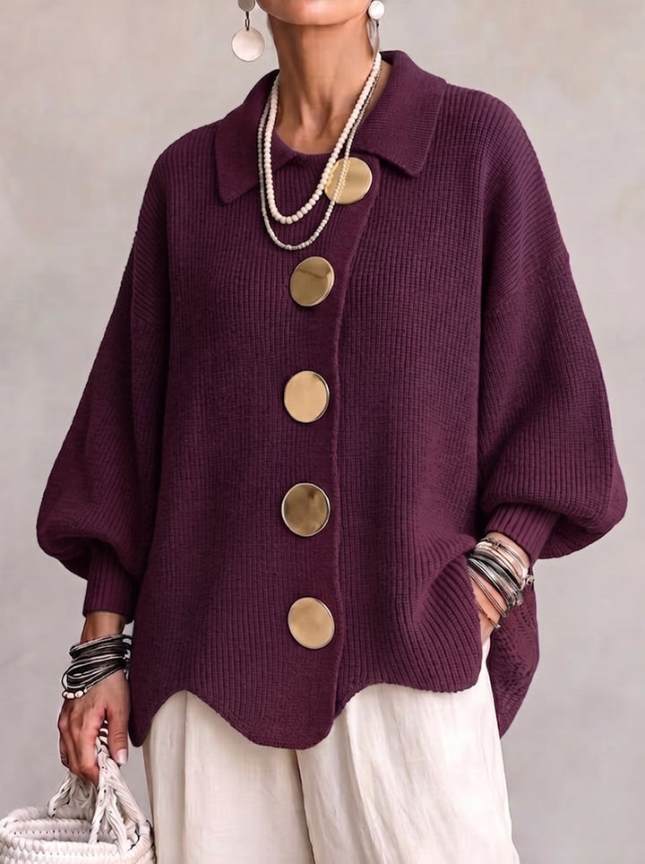 Cardigan oversize con bottoni metallici grandi - Bordeaux