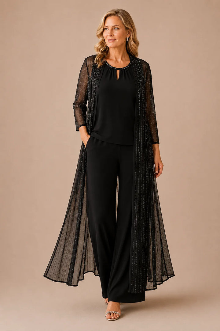 Completo Elegante Con Pantaloni E Duster Trasparente