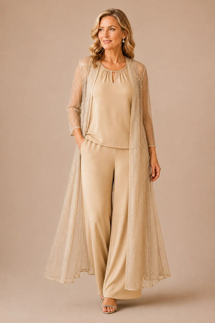 Completo Elegante Con Pantaloni E Duster Trasparente