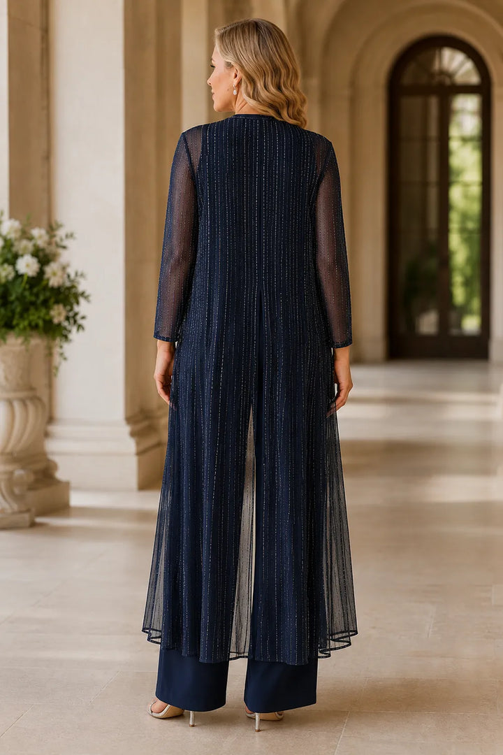 Completo Elegante Con Pantaloni E Duster Trasparente