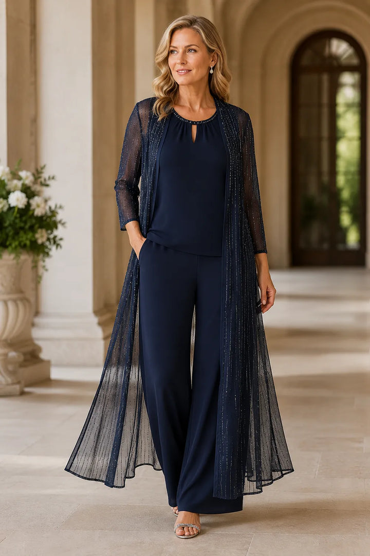 Completo Elegante Con Pantaloni E Duster Trasparente