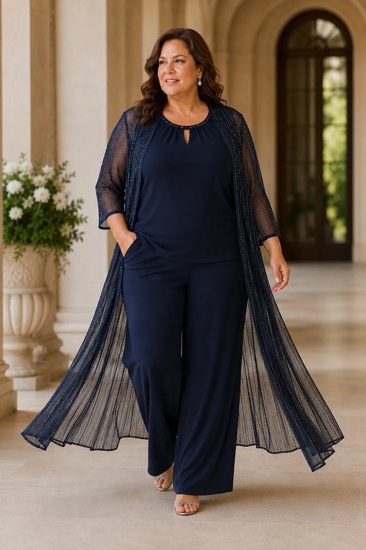 Completo Elegante Con Pantaloni E Duster Trasparente