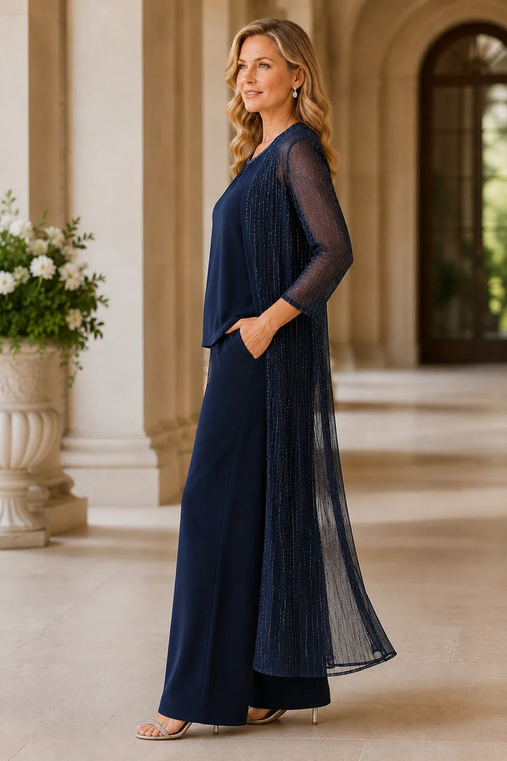Completo Elegante Con Pantaloni E Duster Trasparente