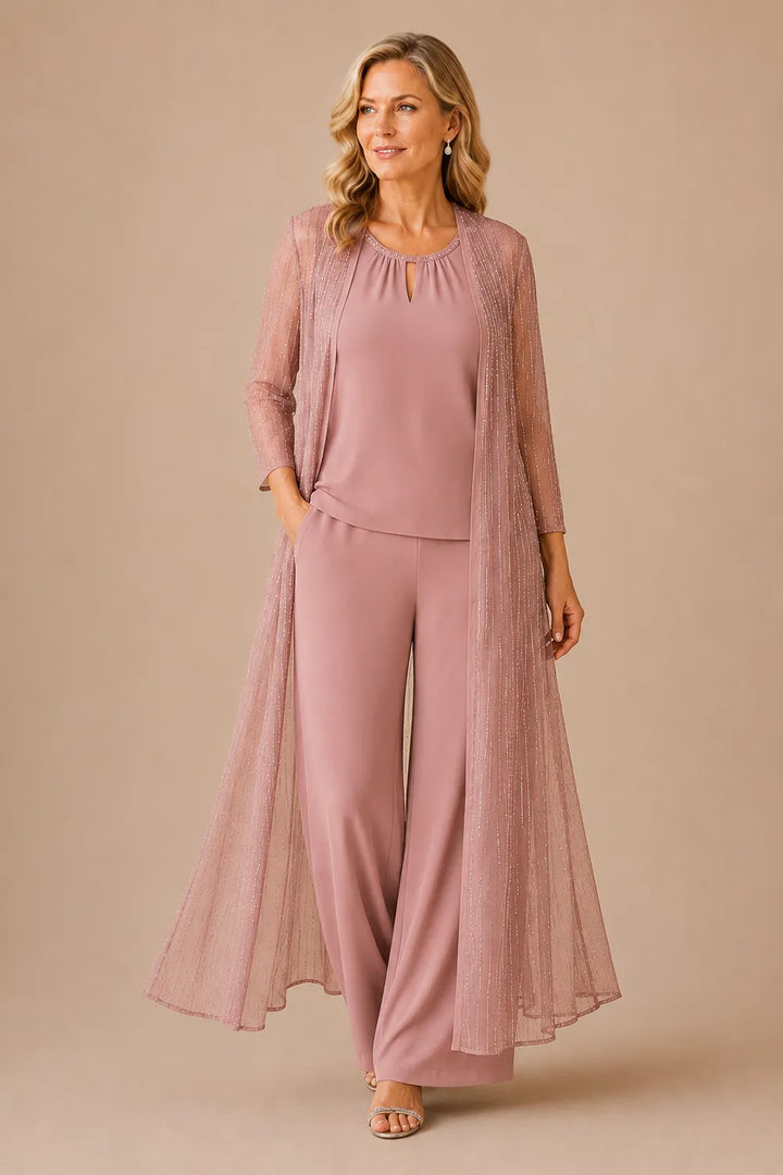 Completo Elegante Con Pantaloni E Duster Trasparente