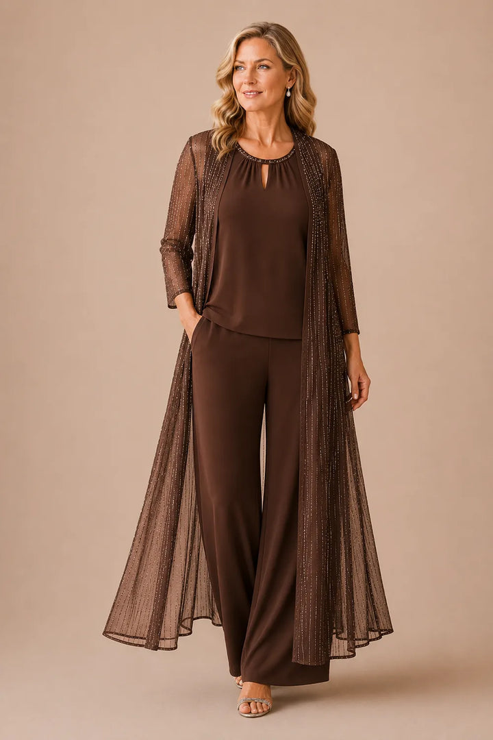 Completo Elegante Con Pantaloni E Duster Trasparente