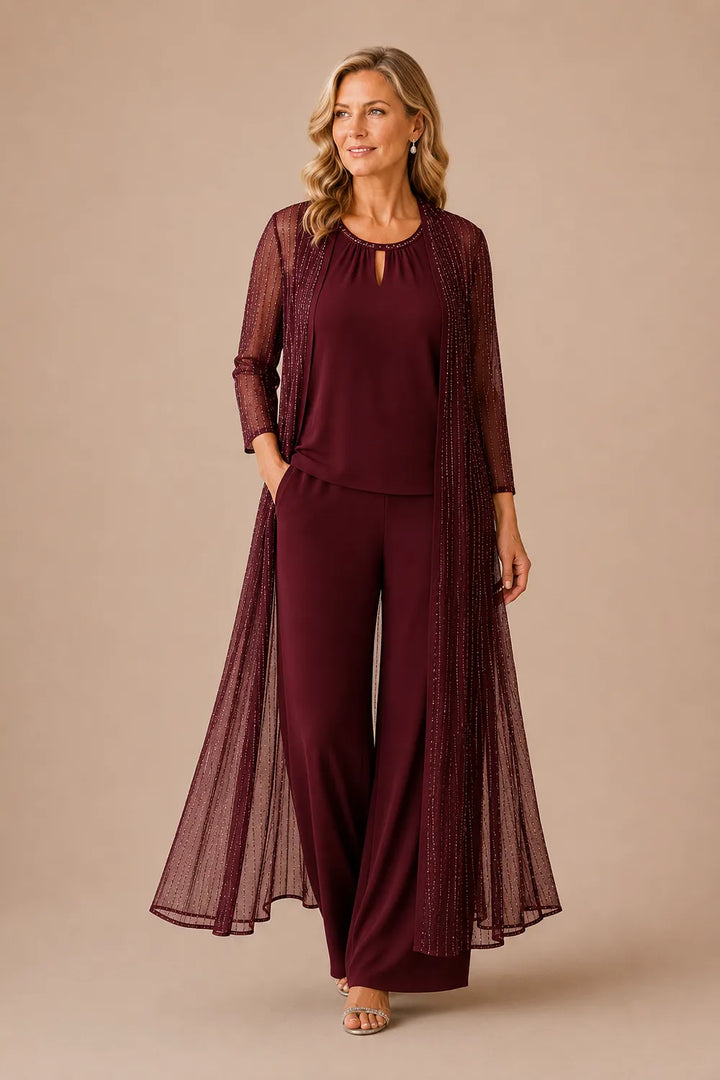 Completo Elegante Con Pantaloni E Duster Trasparente