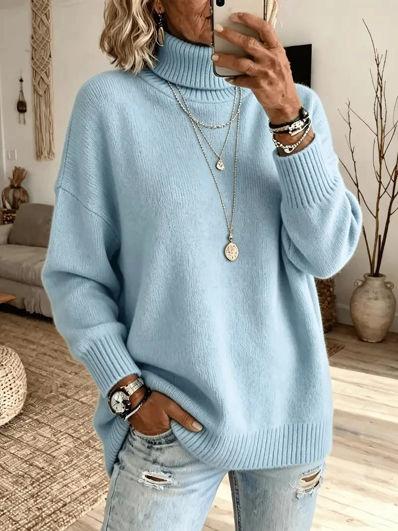 Susannah Top Morbido a Collo Alto Blu