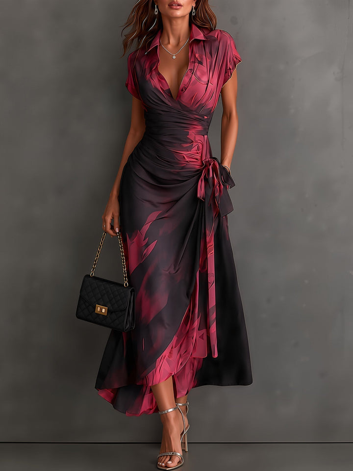 Marchesa | Vestito Lungo a Portafoglio con Stampa Astratta