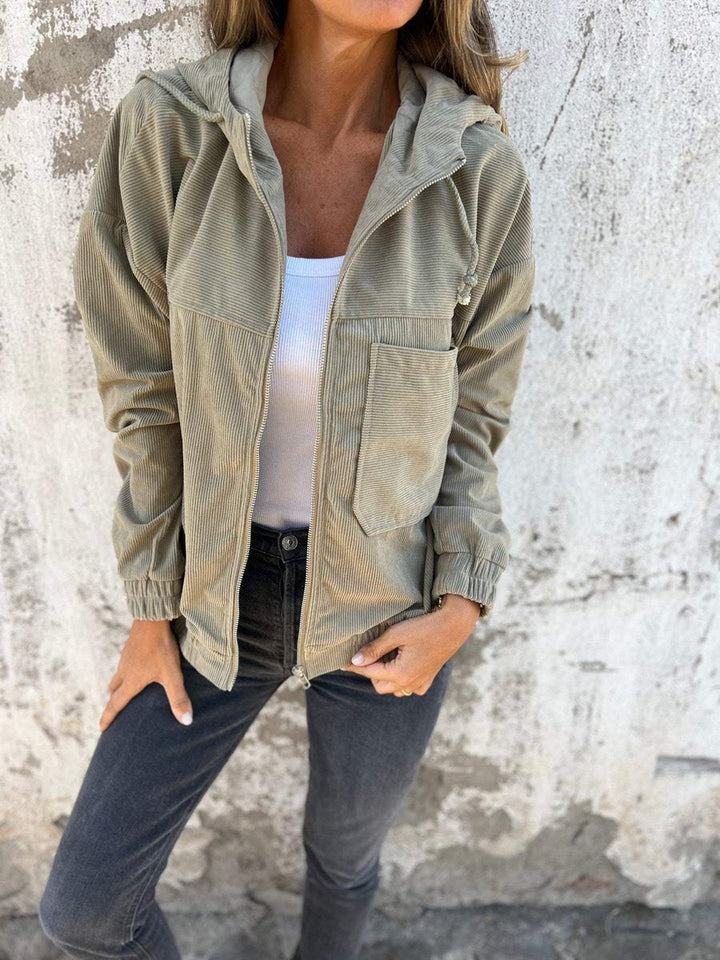 Lauren | Giacca a Coste con Cappuccio e Zip