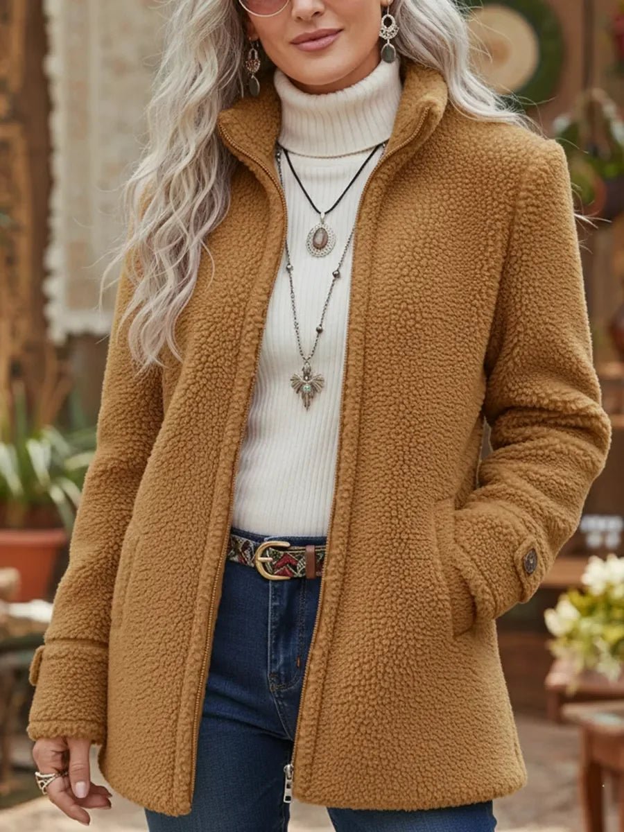 Patricia | Cappotto con Zip e Collo alla Coreana in Peluche