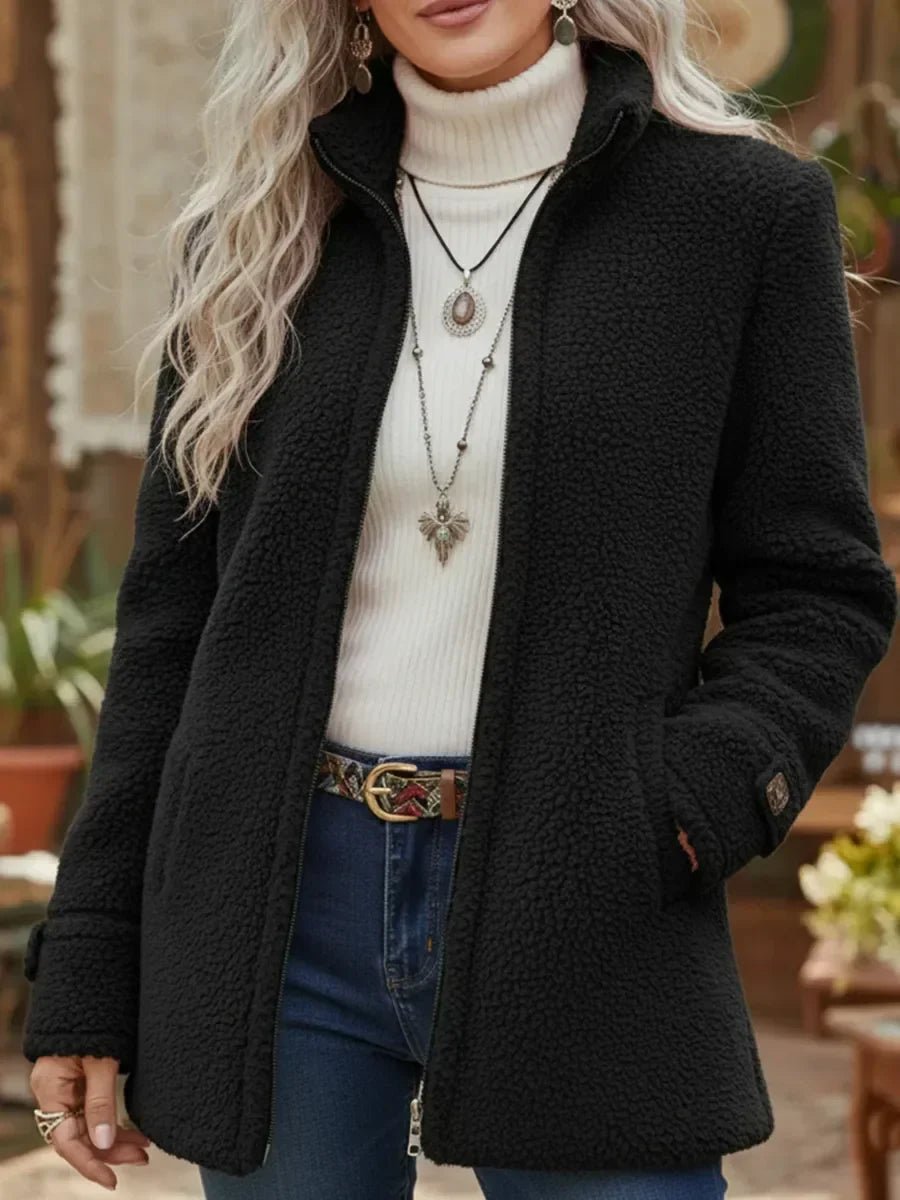Patricia | Cappotto con Zip e Collo alla Coreana in Peluche