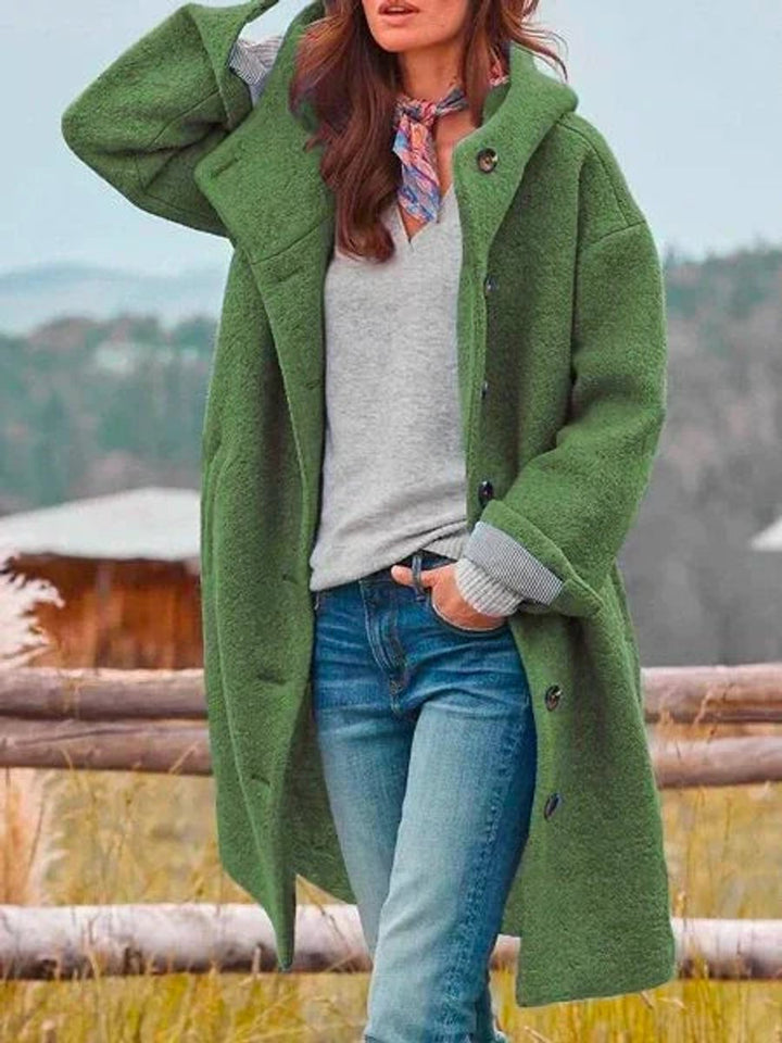 Eleanor | Cappotto Lungo con Cappuccio e Bottoni sul Davanti