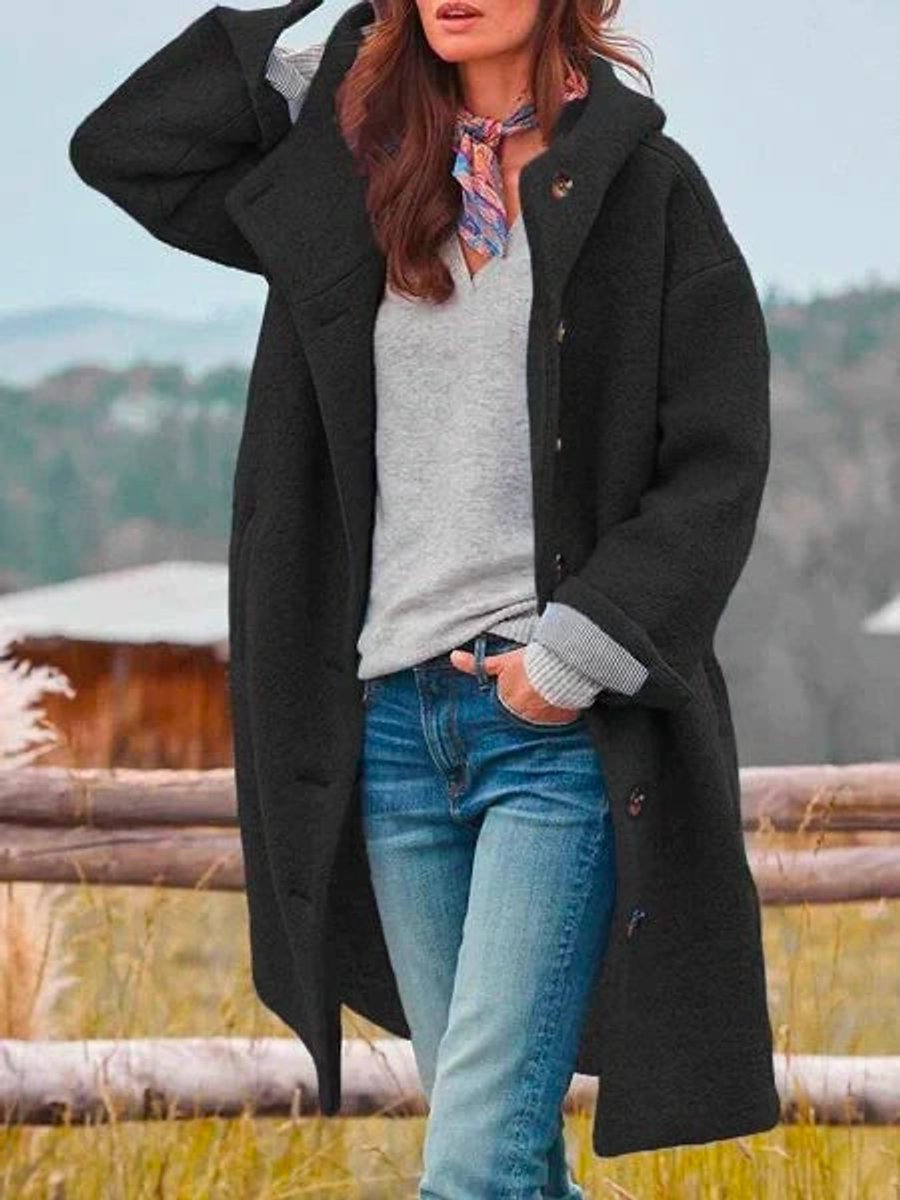 Eleanor | Cappotto Lungo con Cappuccio e Bottoni sul Davanti