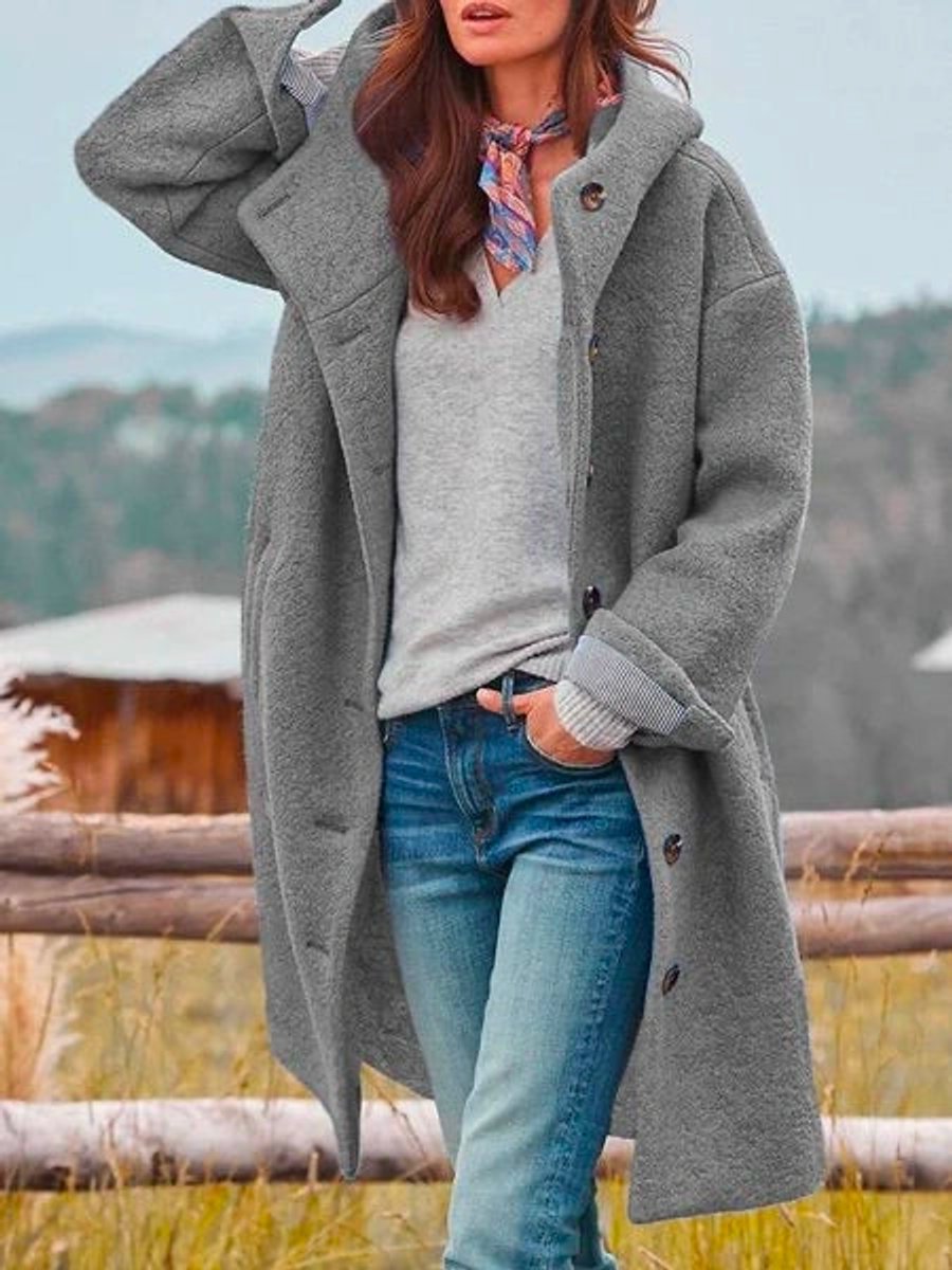 Eleanor | Cappotto Lungo con Cappuccio e Bottoni sul Davanti